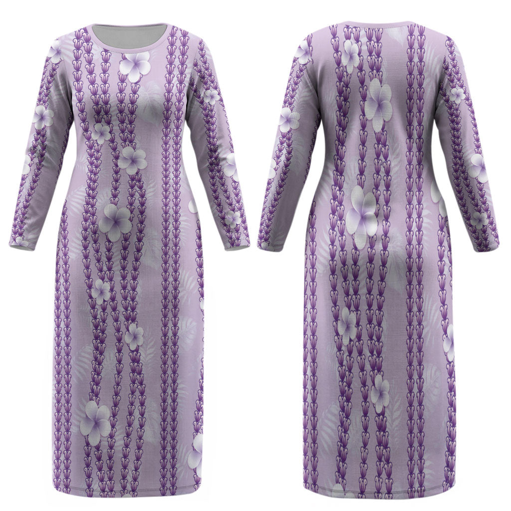 Hawaii Queen Liliuokalani Family Matching Long Sleeve Bodycon Dress and Hawaiian Shirt Lavender Lei Pua Kalaunu LT05 Mom's Dress Lavender - Polynesian Pride