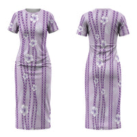 Hawaii Queen Liliuokalani Family Matching Short Sleeve Bodycon Dress and Hawaiian Shirt Lavender Lei Pua Kalaunu LT05 Mom's Dress Lavender - Polynesian Pride