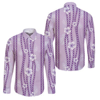 Hawaii Queen Liliuokalani Family Matching Short Sleeve Bodycon Dress and Hawaiian Shirt Lavender Lei Pua Kalaunu LT05 Dad's Shirt - Long Sleeve Lavender - Polynesian Pride