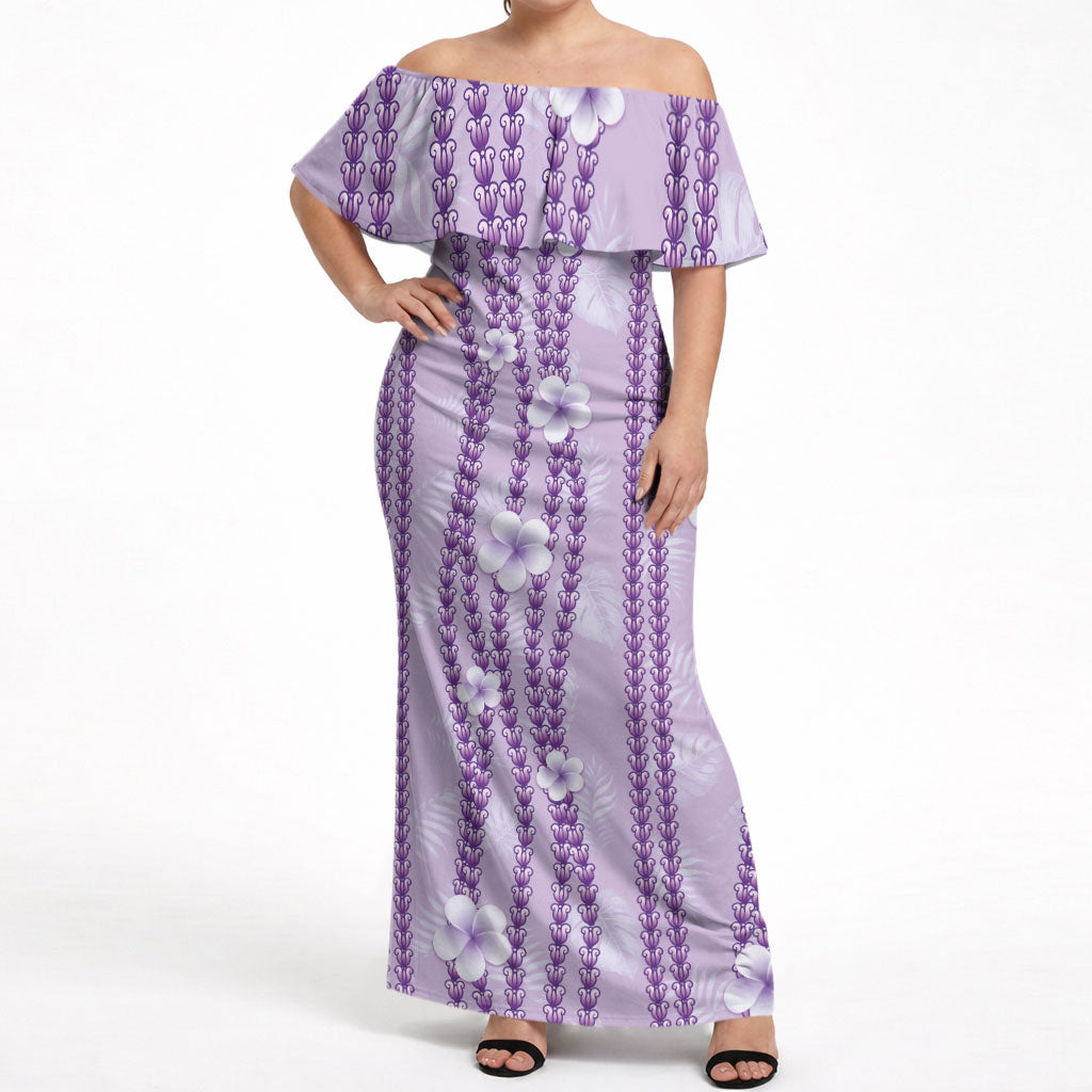Hawaii Queen Liliuokalani Off Shoulder Maxi Dress Lavender Lei Pua Kalaunu