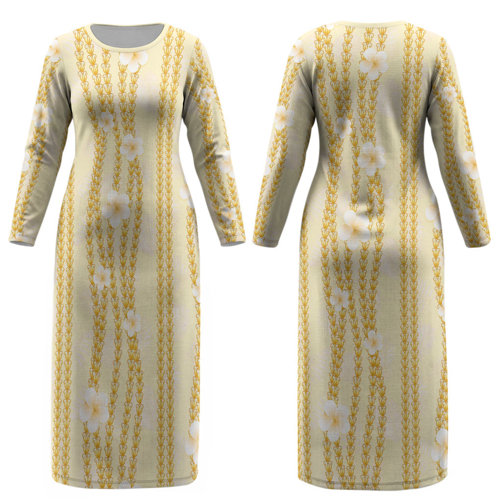 Hawaii Queen Liliuokalani Couples Matching Long Sleeve Bodycon Dress and Long Sleeve Button Shirt Gold Lei Pua Kalaunu