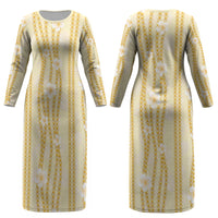 Hawaii Queen Liliuokalani Couples Matching Long Sleeve Bodycon Dress and Long Sleeve Button Shirt Gold Lei Pua Kalaunu