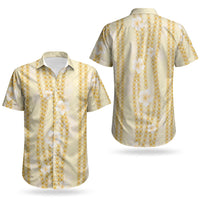 Hawaii Queen Liliuokalani Couples Matching Off Shoulder Maxi Dress and Hawaiian Shirt Gold Lei Pua Kalaunu