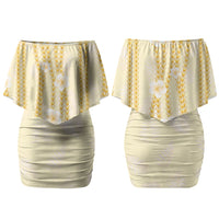 Hawaii Queen Liliuokalani Couples Matching Off Shoulder Short Dress and Hawaiian Shirt Gold Lei Pua Kalaunu