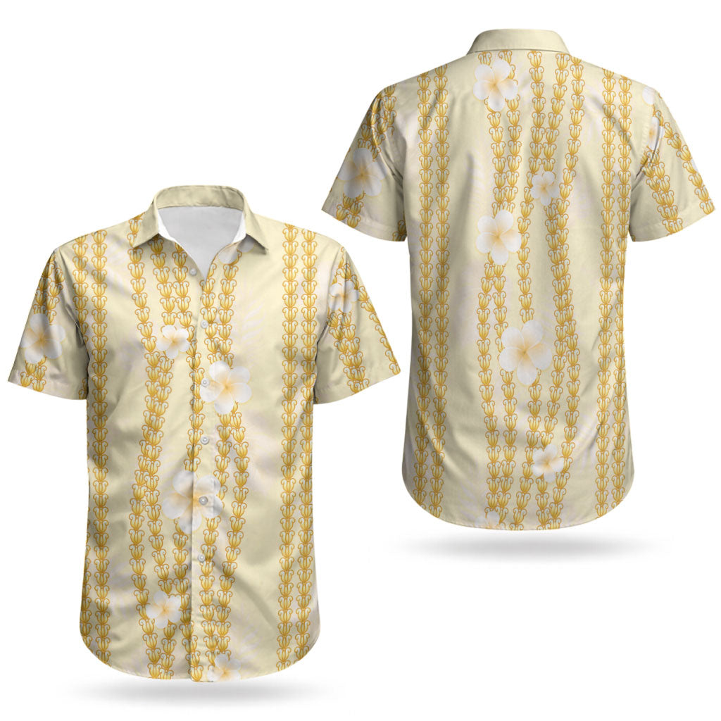 Hawaii Queen Liliuokalani Couples Matching Off Shoulder Short Dress and Hawaiian Shirt Gold Lei Pua Kalaunu