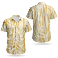 Hawaii Queen Liliuokalani Couples Matching Off The Shoulder Long Sleeve Dress and Hawaiian Shirt Gold Lei Pua Kalaunu