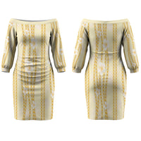 Hawaii Queen Liliuokalani Couples Matching Off The Shoulder Long Sleeve Dress and Hawaiian Shirt Gold Lei Pua Kalaunu