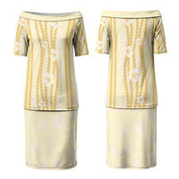Hawaii Queen Liliuokalani Couples Matching Puletasi and Long Sleeve Button Shirt Gold Lei Pua Kalaunu