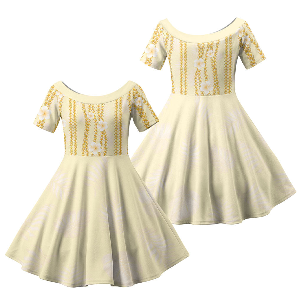 Hawaii Queen Liliuokalani Family Matching Off Shoulder Maxi Dress and Hawaiian Shirt Gold Lei Pua Kalaunu