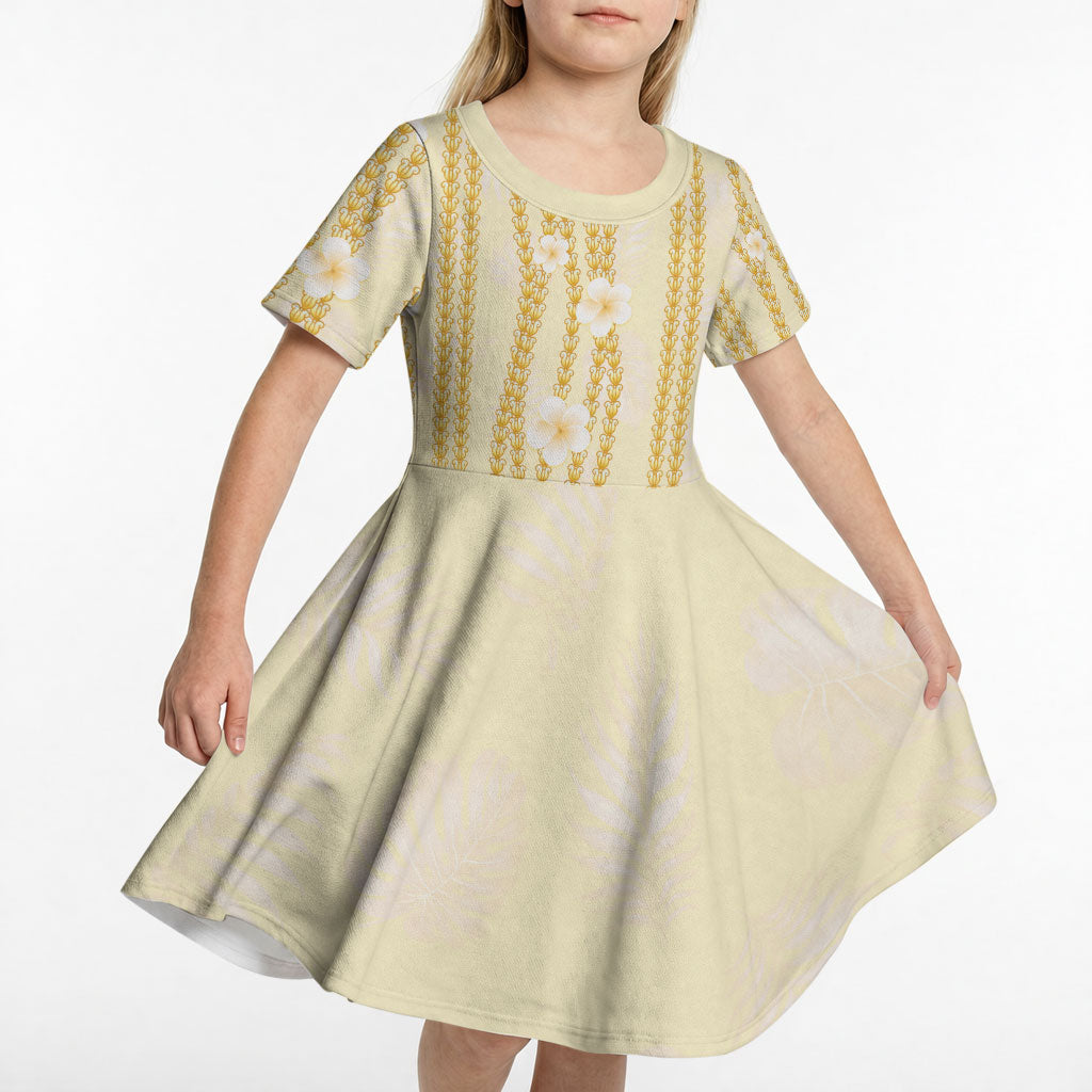 Hawaii Queen Liliuokalani Kid Short Sleeve Dress Gold Lei Pua Kalaunu