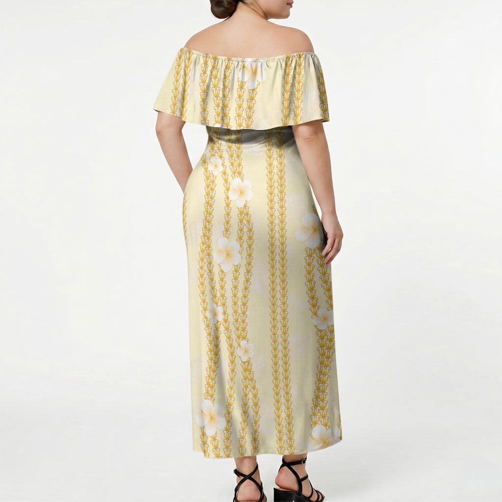 Hawaii Queen Liliuokalani Off Shoulder Maxi Dress Gold Lei Pua Kalaunu