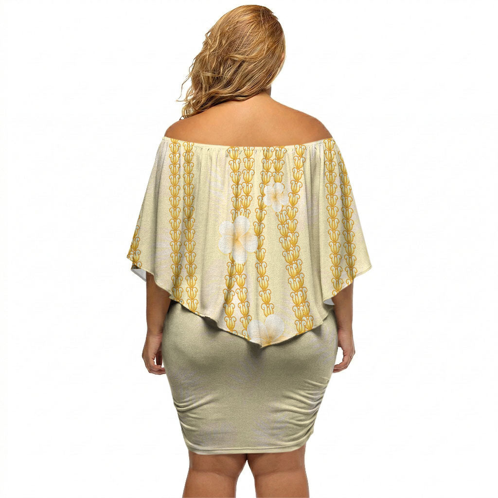 Hawaii Queen Liliuokalani Off Shoulder Short Dress Gold Lei Pua Kalaunu