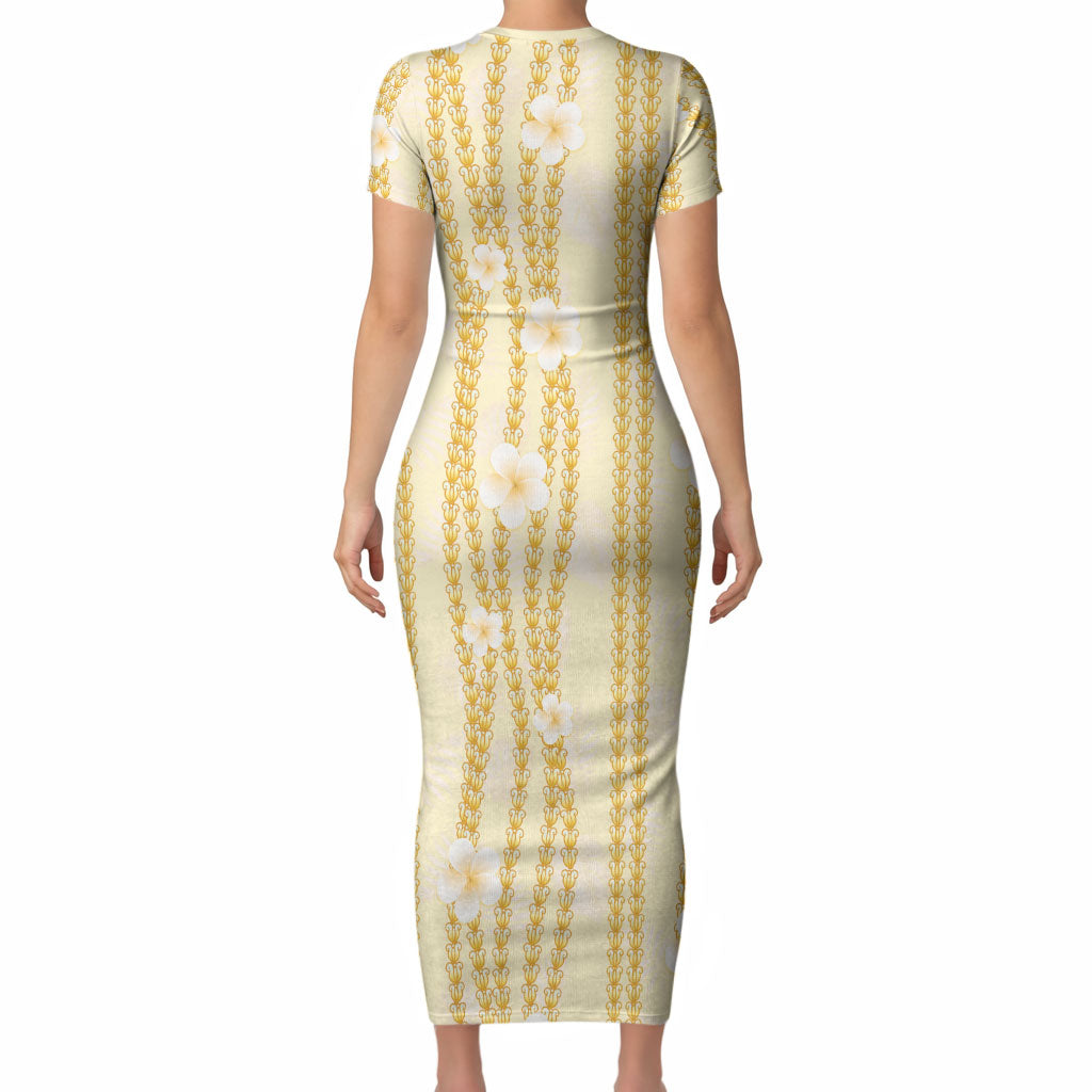 Hawaii Queen Liliuokalani Short Sleeve Bodycon Dress Gold Lei Pua Kalaunu