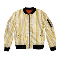 Hawaii Queen Liliuokalani Sleeve Zip Bomber Jacket Gold Lei Pua Kalaunu
