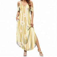 Hawaii Queen Liliuokalani Summer Maxi Dress Gold Lei Pua Kalaunu
