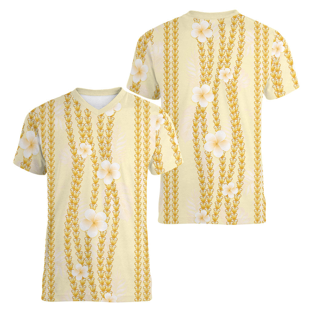 Hawaii Queen Liliuokalani Women V-Neck T-Shirt Gold Lei Pua Kalaunu