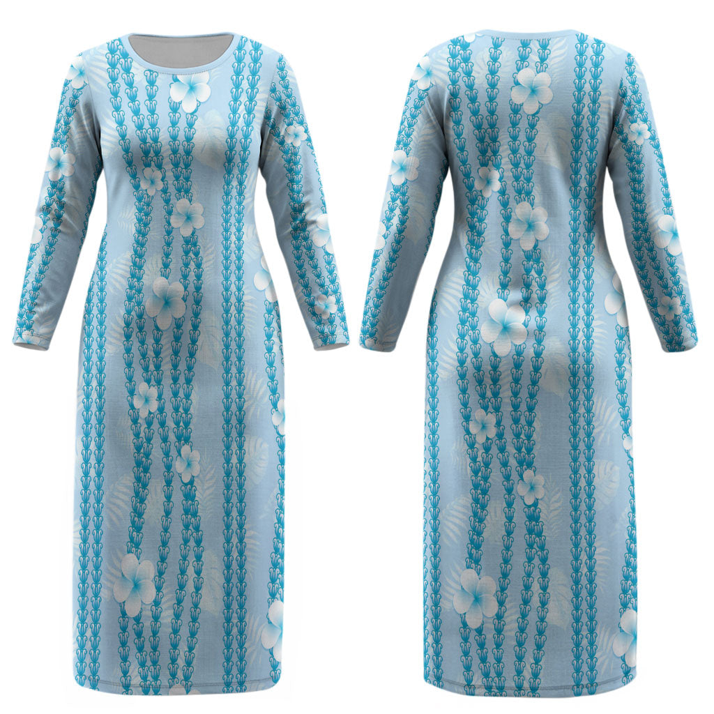 Hawaii Queen Liliuokalani Couples Matching Long Sleeve Bodycon Dress and Hawaiian Shirt Blue Lei Pua Kalaunu LT05 - Polynesian Pride
