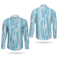 Hawaii Queen Liliuokalani Couples Matching Long Sleeve Bodycon Dress and Long Sleeve Button Shirt Blue Lei Pua Kalaunu LT05 - Polynesian Pride