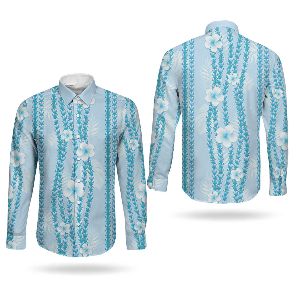 Hawaii Queen Liliuokalani Couples Matching Off Shoulder Short Dress and Long Sleeve Button Shirt Blue Lei Pua Kalaunu LT05 - Polynesian Pride
