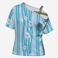 Hawaii Queen Liliuokalani Cross Shoulder Shirt Blue Lei Pua Kalaunu LT05 Female Blue - Polynesian Pride