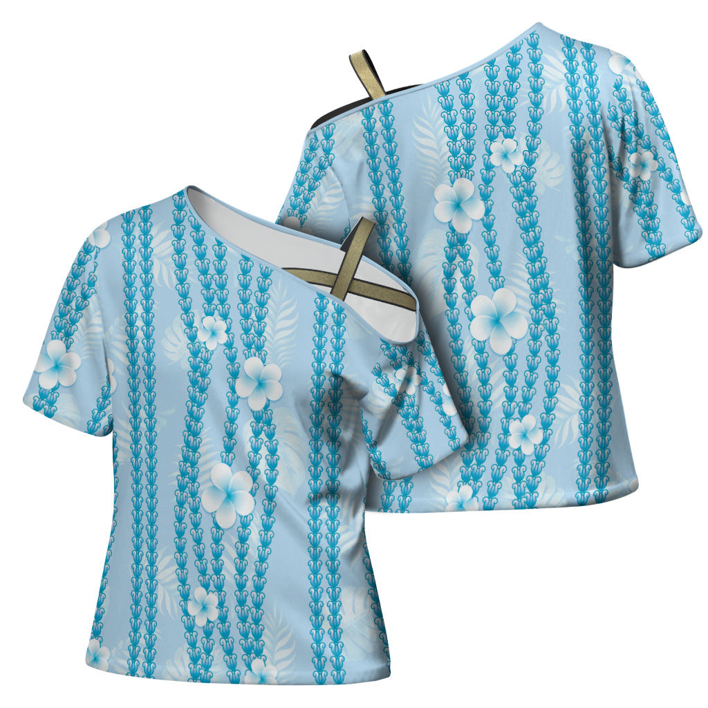 Hawaii Queen Liliuokalani Cross Shoulder Shirt Blue Lei Pua Kalaunu LT05 - Polynesian Pride
