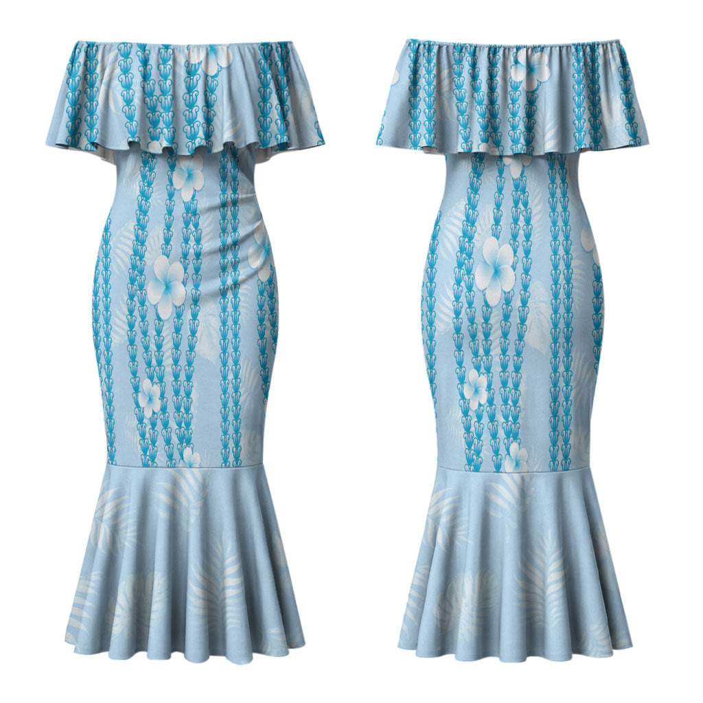 Hawaii Queen Liliuokalani Family Matching Mermaid Dress and Hawaiian Shirt Blue Lei Pua Kalaunu LT05 Mom's Dress Blue - Polynesian Pride