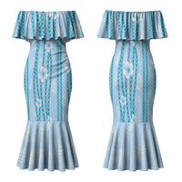 Hawaii Queen Liliuokalani Family Matching Mermaid Dress and Hawaiian Shirt Blue Lei Pua Kalaunu LT05 Mom's Dress Blue - Polynesian Pride