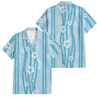 Hawaii Queen Liliuokalani Family Matching Mermaid Dress and Hawaiian Shirt Blue Lei Pua Kalaunu LT05 Dad's Shirt - Short Sleeve Blue - Polynesian Pride