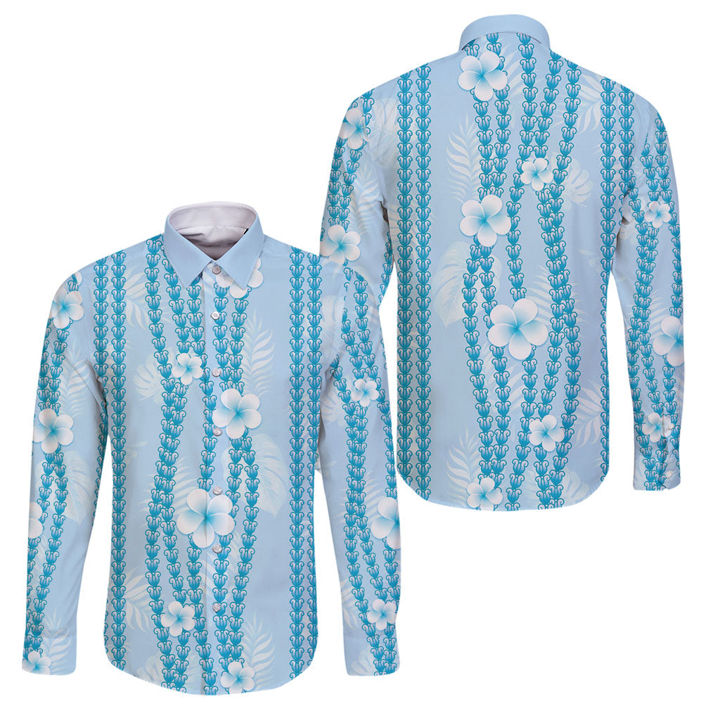 Hawaii Queen Liliuokalani Family Matching Short Sleeve Bodycon Dress and Hawaiian Shirt Blue Lei Pua Kalaunu LT05 Dad's Shirt - Long Sleeve Blue - Polynesian Pride