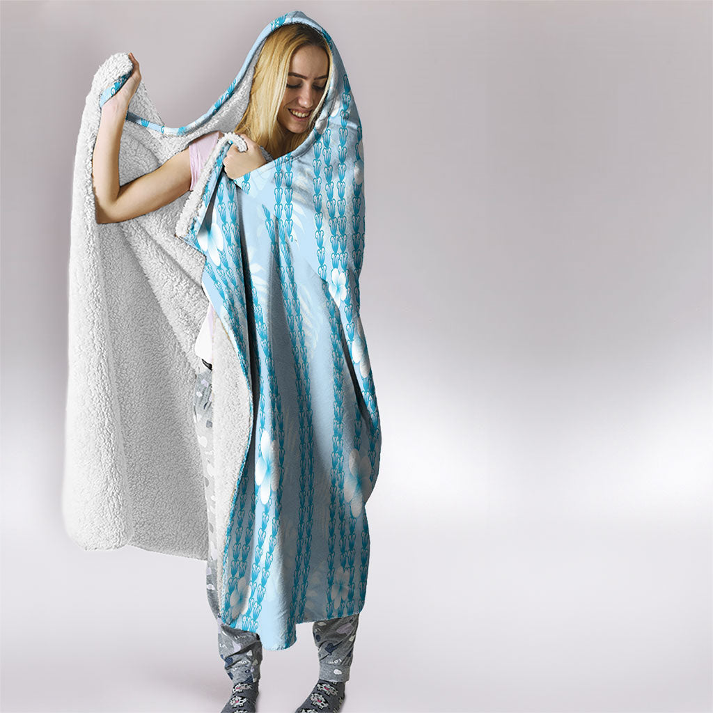 Hawaii Queen Liliuokalani Hooded Blanket Blue Lei Pua Kalaunu LT05 - Polynesian Pride