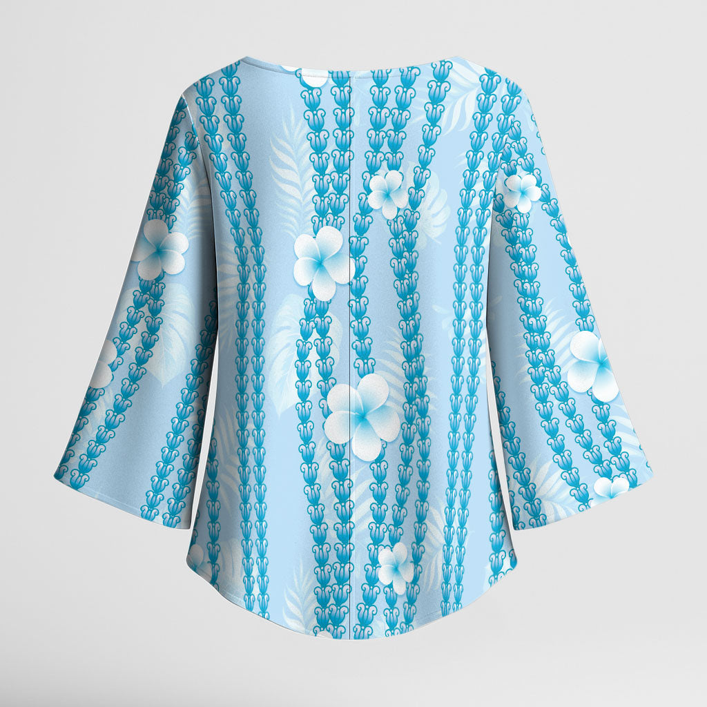 Hawaii Queen Liliuokalani Kimono Sleeve Blouse Blue Lei Pua Kalaunu LT05 - Polynesian Pride