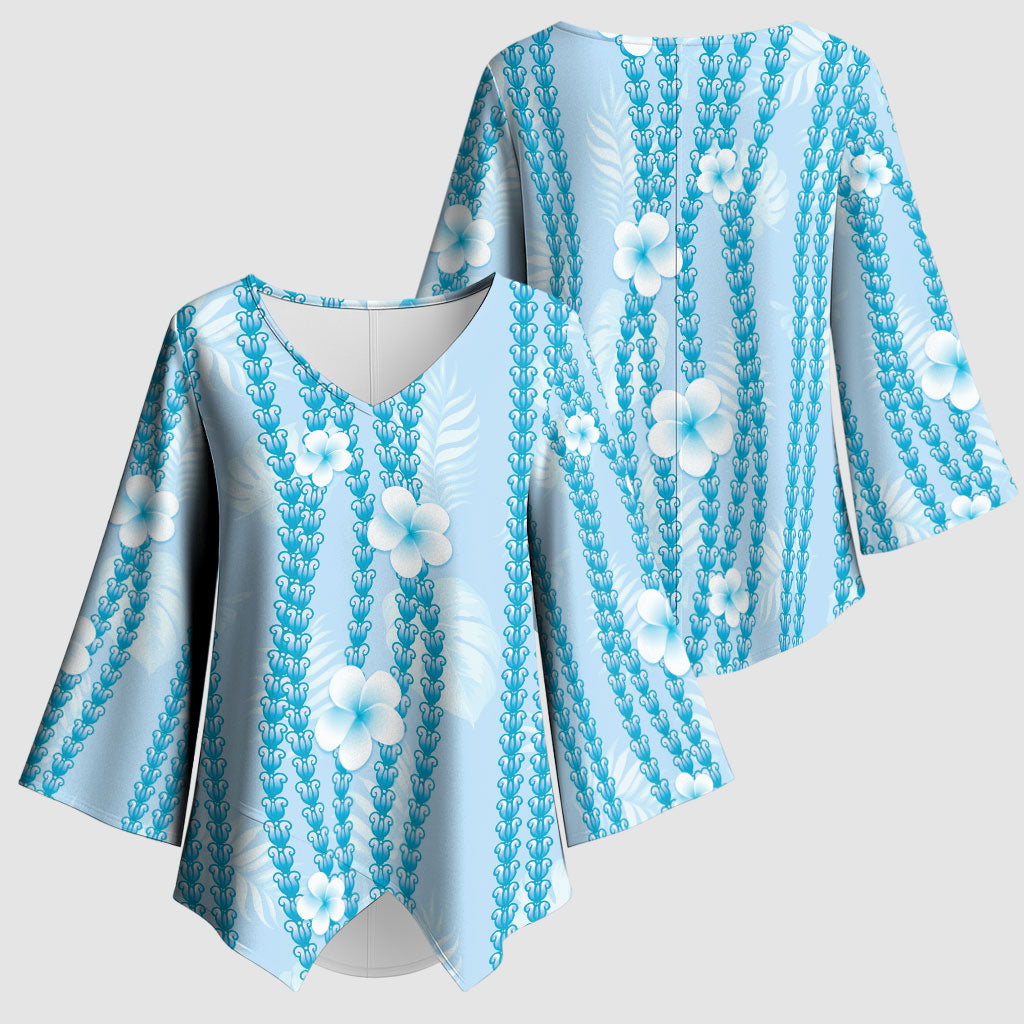 Hawaii Queen Liliuokalani Kimono Sleeve Blouse Blue Lei Pua Kalaunu LT05 - Polynesian Pride