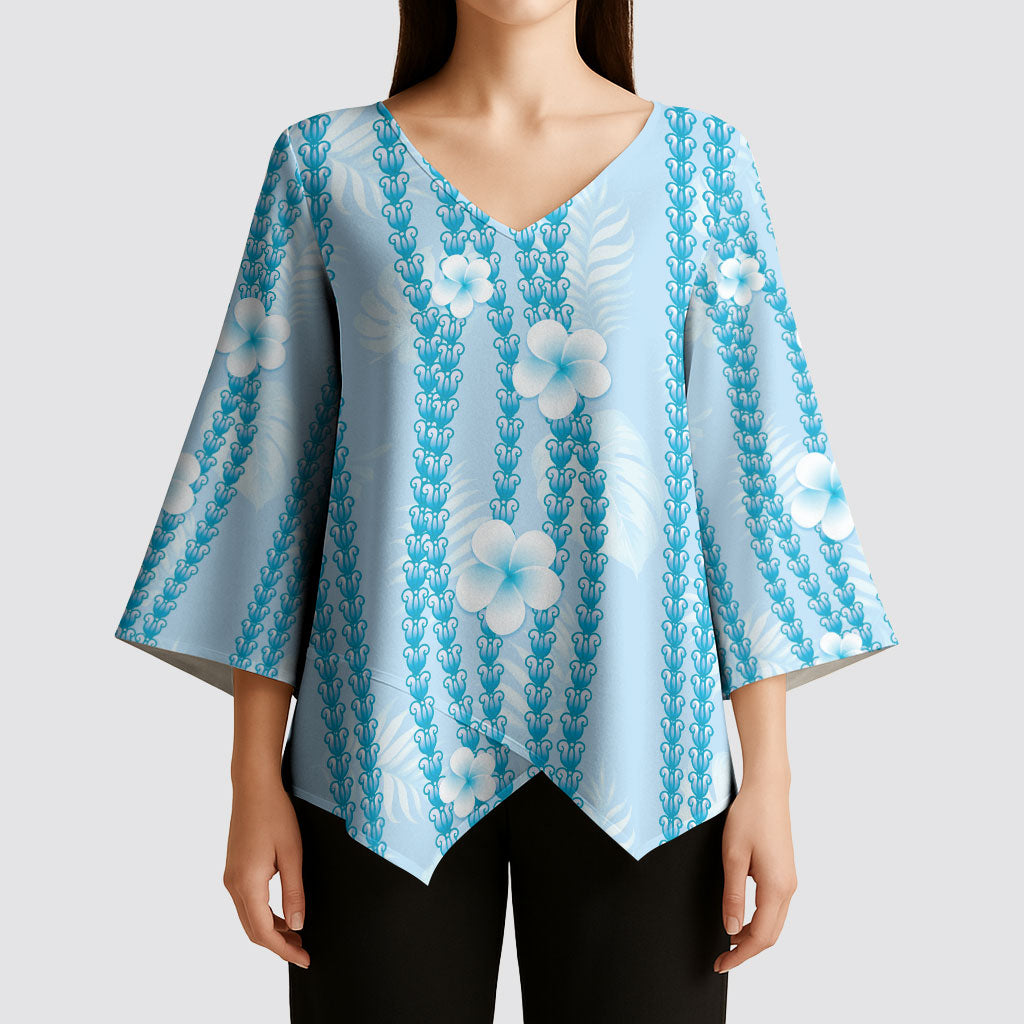 Hawaii Queen Liliuokalani Kimono Sleeve Blouse Blue Lei Pua Kalaunu LT05 - Polynesian Pride