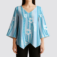 Hawaii Queen Liliuokalani Kimono Sleeve Blouse Blue Lei Pua Kalaunu LT05 - Polynesian Pride
