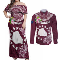 Personalized Cook Islands Mangaia Couples Matching Off Shoulder Maxi Dress and Long Sleeve Button Shirts Coat Of Arms Plumeria Polynesian Turtle LT05 Pink - Polynesian Pride