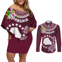 Personalized Cook Islands Mangaia Couples Matching Off Shoulder Short Dress and Long Sleeve Button Shirts Coat Of Arms Plumeria Polynesian Turtle LT05 Pink - Polynesian Pride