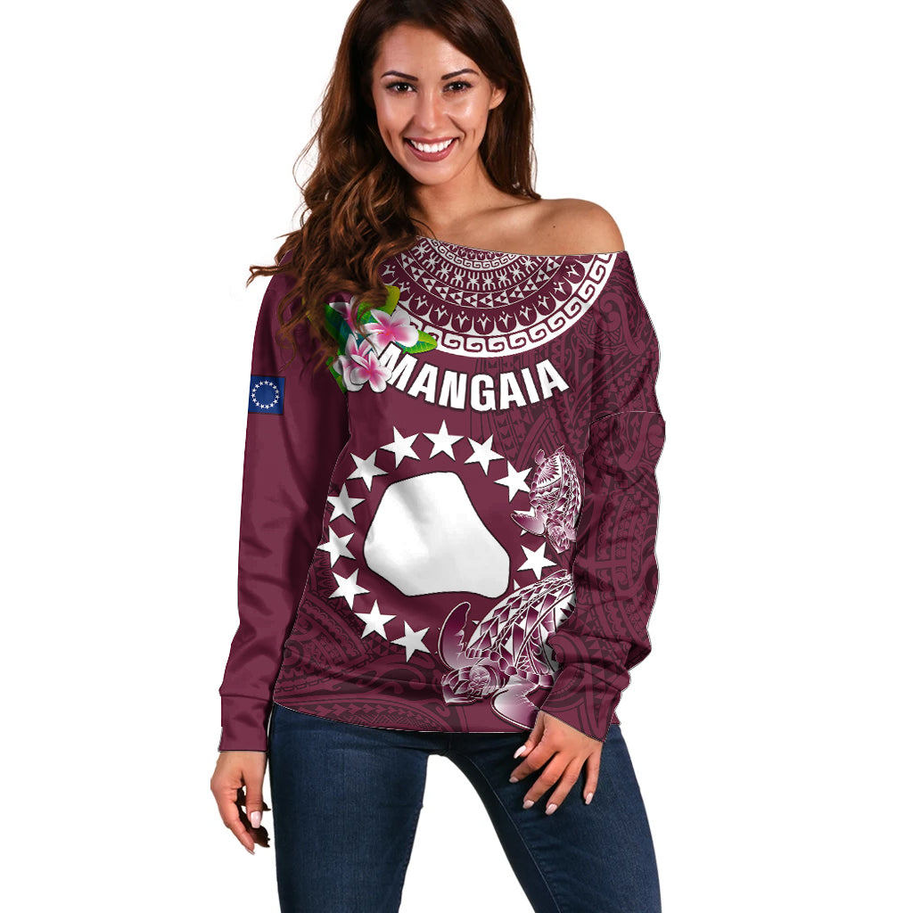 Personalized Cook Islands Mangaia Off Shoulder Sweater Coat Of Arms Plumeria Polynesian Turtle LT05 Women Pink - Polynesian Pride
