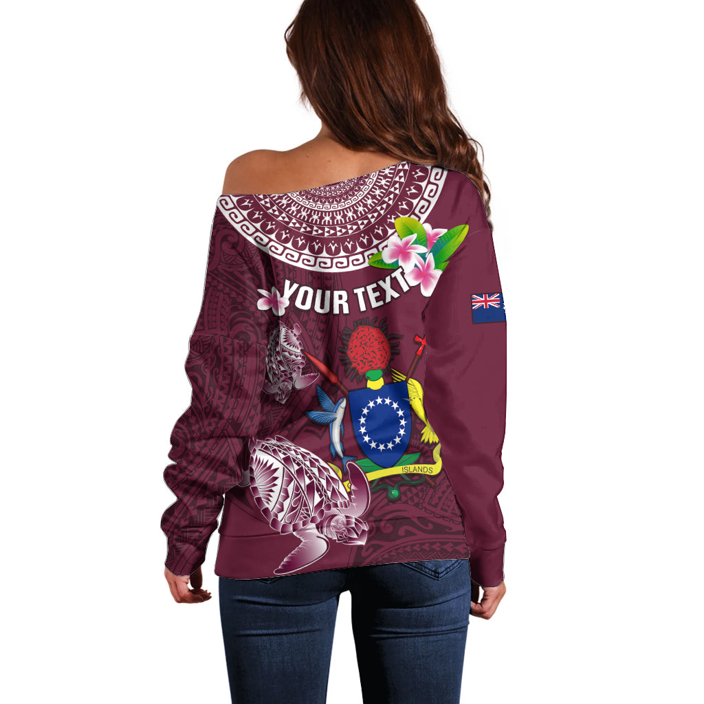 Personalized Cook Islands Mangaia Off Shoulder Sweater Coat Of Arms Plumeria Polynesian Turtle LT05 - Polynesian Pride