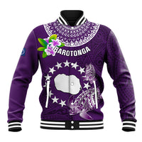 Cook Islands Rarotonga Baseball Jacket Coat Of Arms Plumeria Polynesian Turtle LT05 Unisex Purple - Polynesian Pride