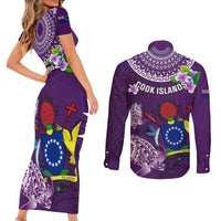 Cook Islands Rarotonga Couples Matching Short Sleeve Bodycon Dress and Long Sleeve Button Shirts Coat Of Arms Plumeria Polynesian Turtle LT05 - Polynesian Pride