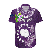 Cook Islands Rarotonga Hawaiian Shirt Coat Of Arms Plumeria Polynesian Turtle LT05 Purple - Polynesian Pride