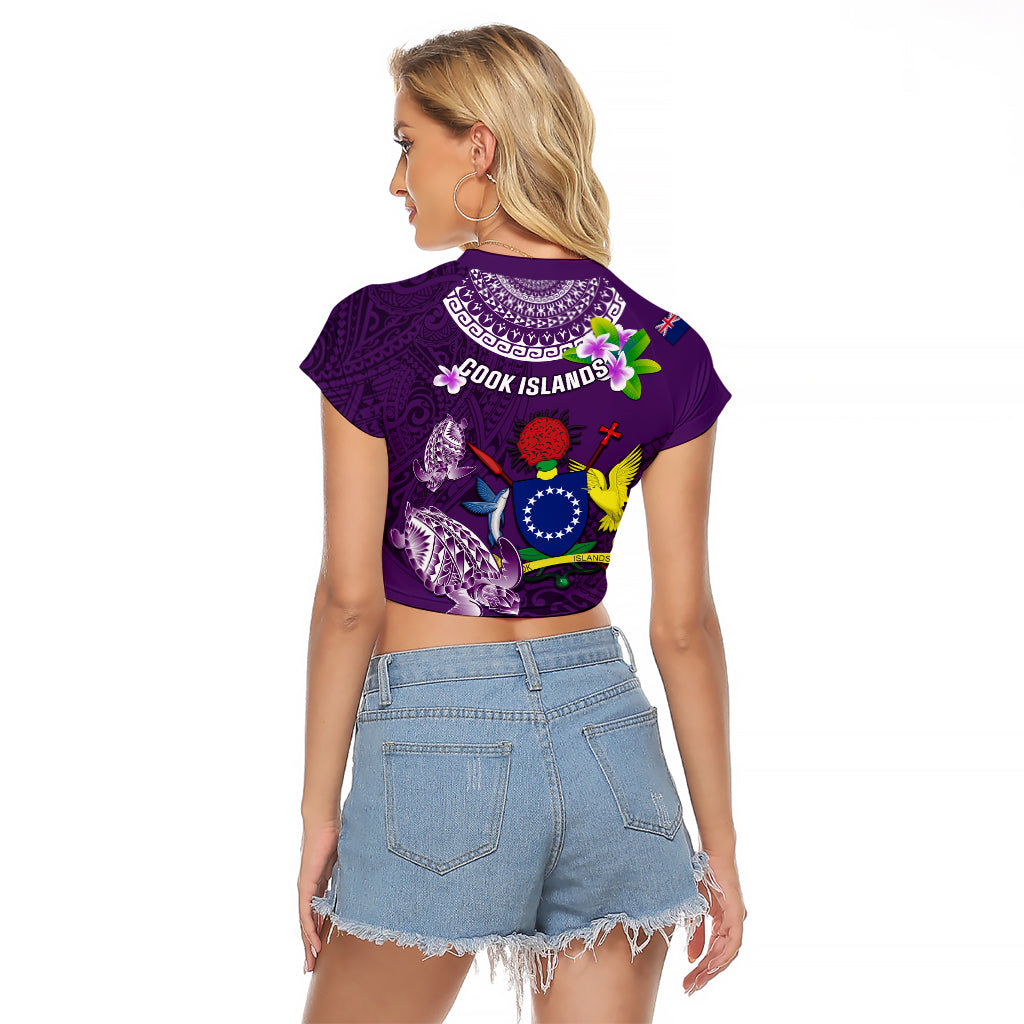Cook Islands Rarotonga Raglan Cropped T Shirt Coat Of Arms Plumeria Polynesian Turtle LT05 - Polynesian Pride