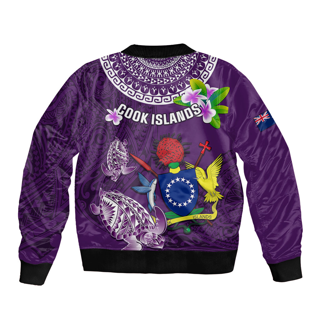 Cook Islands Rarotonga Sleeve Zip Bomber Jacket Coat Of Arms Plumeria Polynesian Turtle LT05 - Polynesian Pride