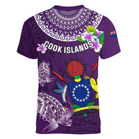 Cook Islands Rarotonga Women V Neck T Shirt Coat Of Arms Plumeria Polynesian Turtle LT05 - Polynesian Pride