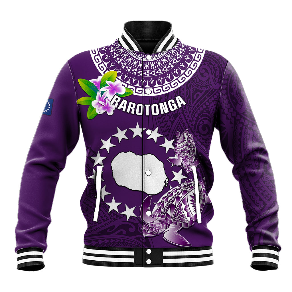 Personalized Cook Islands Rarotonga Baseball Jacket Coat Of Arms Plumeria Polynesian Turtle LT05 Unisex Purple - Polynesian Pride