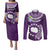 Personalized Cook Islands Rarotonga Couples Matching Puletasi Dress and Long Sleeve Button Shirts Coat Of Arms Plumeria Polynesian Turtle LT05 Purple - Polynesian Pride