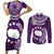 Personalized Cook Islands Rarotonga Couples Matching Short Sleeve Bodycon Dress and Long Sleeve Button Shirts Coat Of Arms Plumeria Polynesian Turtle LT05 Purple - Polynesian Pride