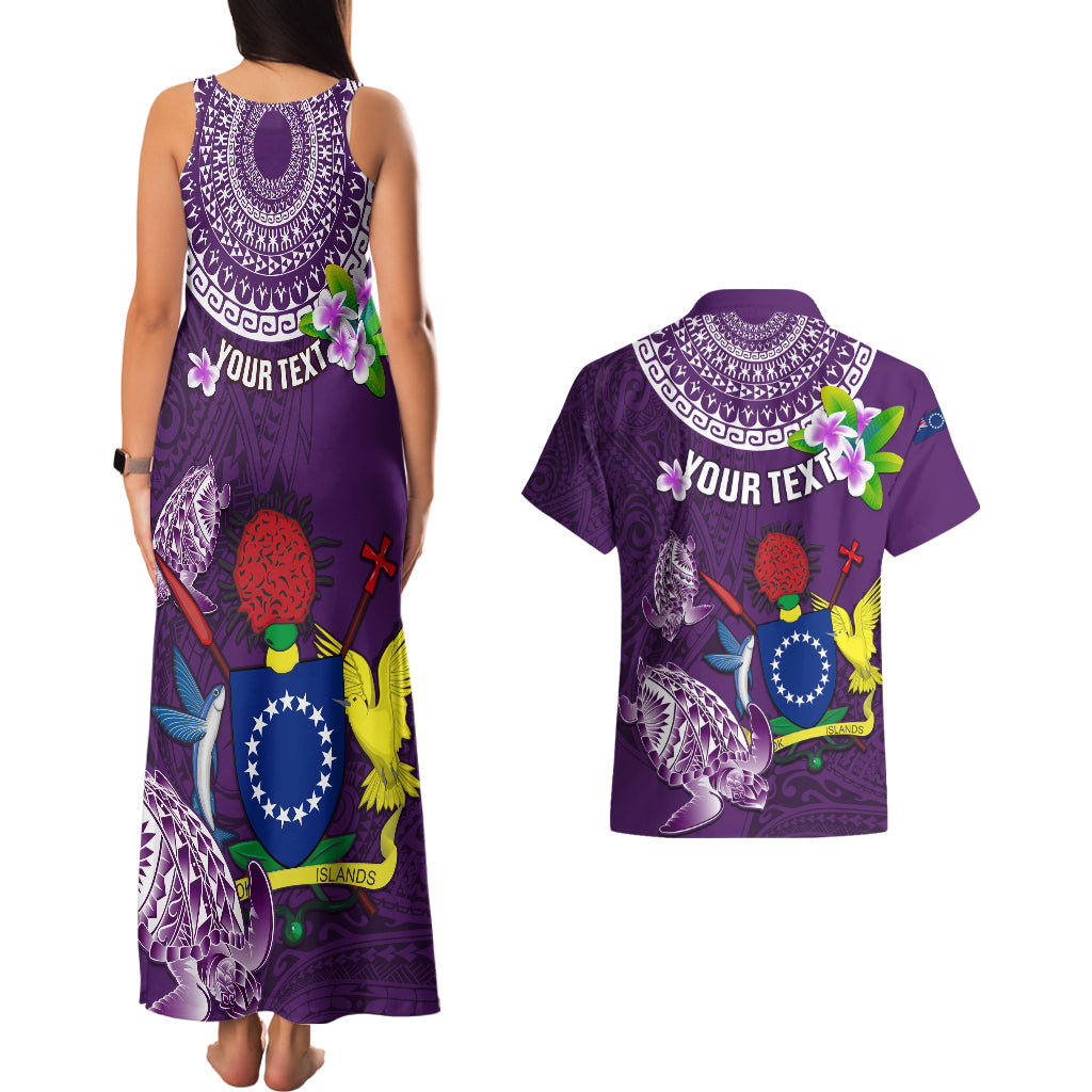 Personalized Cook Islands Rarotonga Couples Matching Tank Maxi Dress and Hawaiian Shirt Coat Of Arms Plumeria Polynesian Turtle LT05 - Polynesian Pride