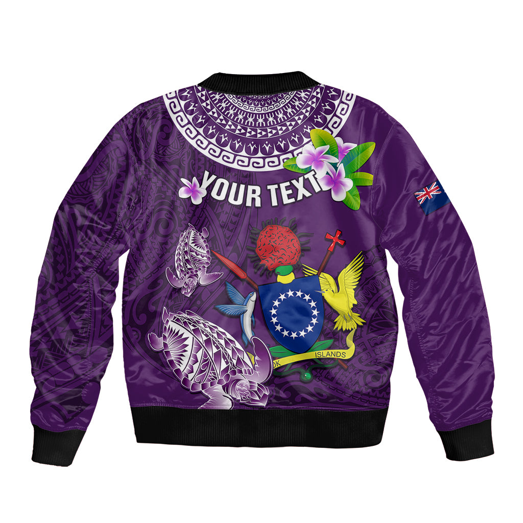 Personalized Cook Islands Rarotonga Sleeve Zip Bomber Jacket Coat Of Arms Plumeria Polynesian Turtle LT05 - Polynesian Pride