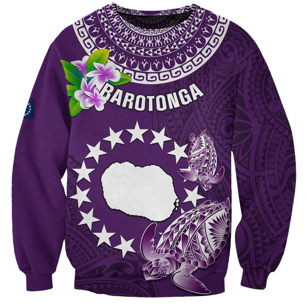 Personalized Cook Islands Rarotonga Sweatshirt Coat Of Arms Plumeria Polynesian Turtle LT05 Unisex Purple - Polynesian Pride